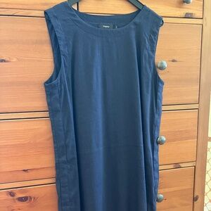 THEORY Size 6 Navy Blue Didianne Sleeveless Shift Dress Linen Pockets